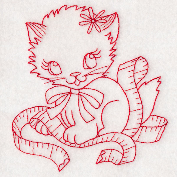 Crafty Cat with Tape Measure (Redwork)