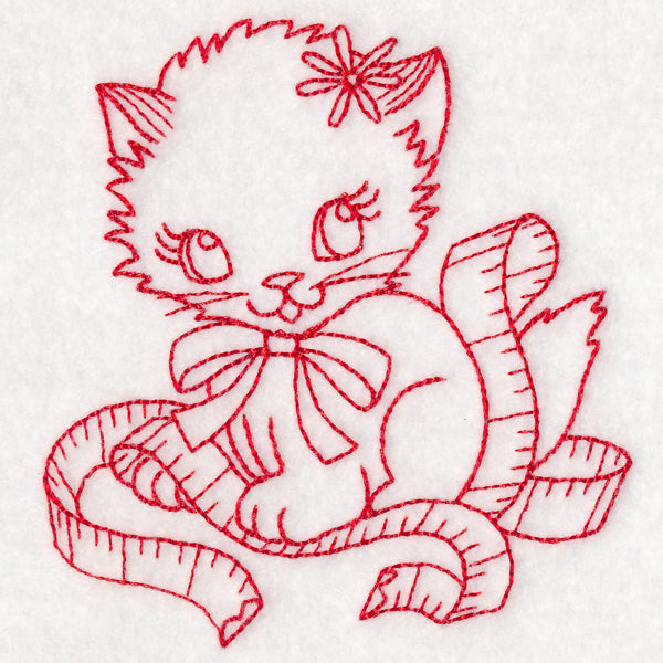 Crafty Cat with Tape Measure (Redwork)