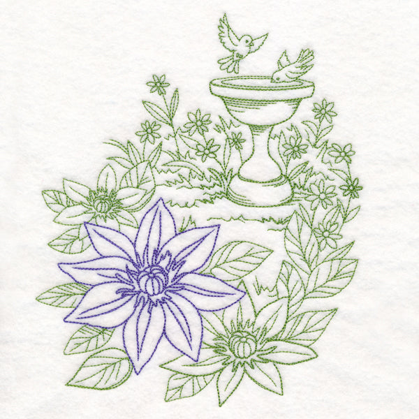 Garden Bird Bath Etching