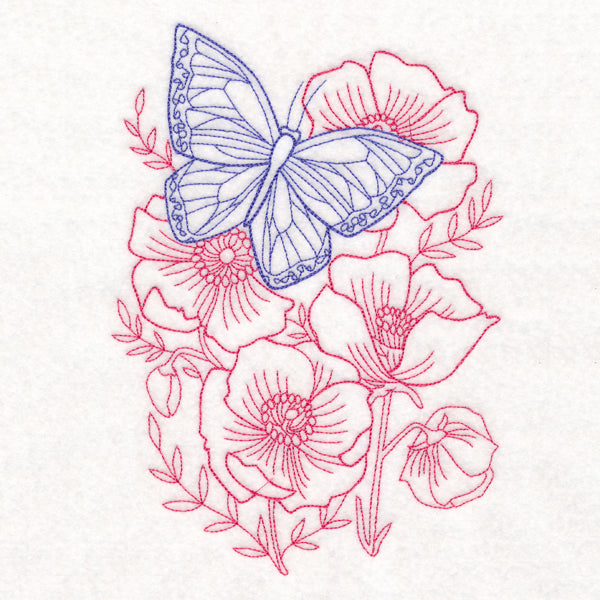 Garden Poppy Butterfly Etching