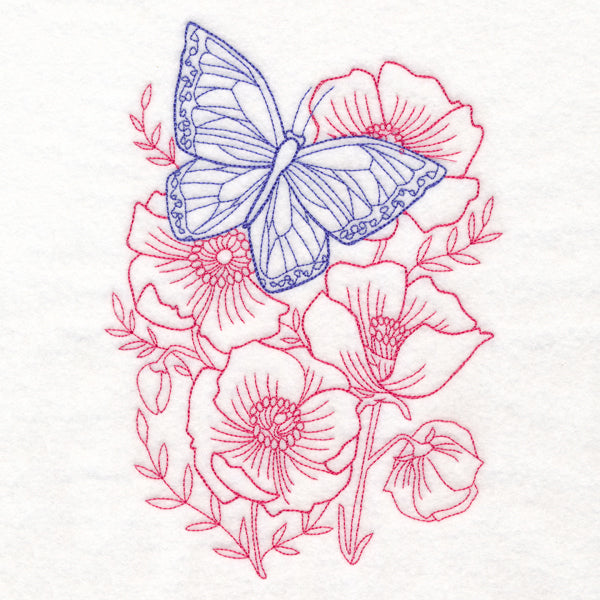 Garden Poppy Butterfly Etching