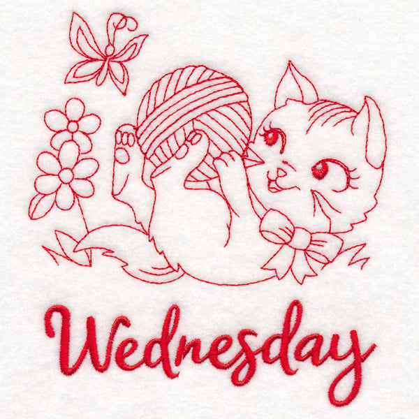 Country Kitten on Wednesday (Redwork)