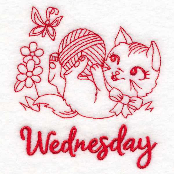 Country Kitten on Wednesday (Redwork)