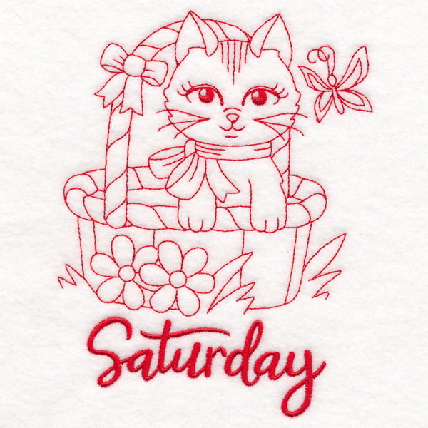 Country Kitten on Saturday (Redwork)