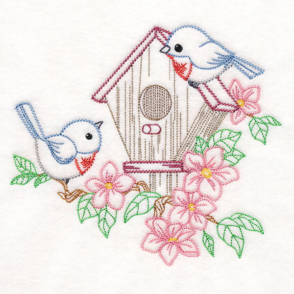 Feathered Friends Birdhouse - Bluebirds (Vintage)