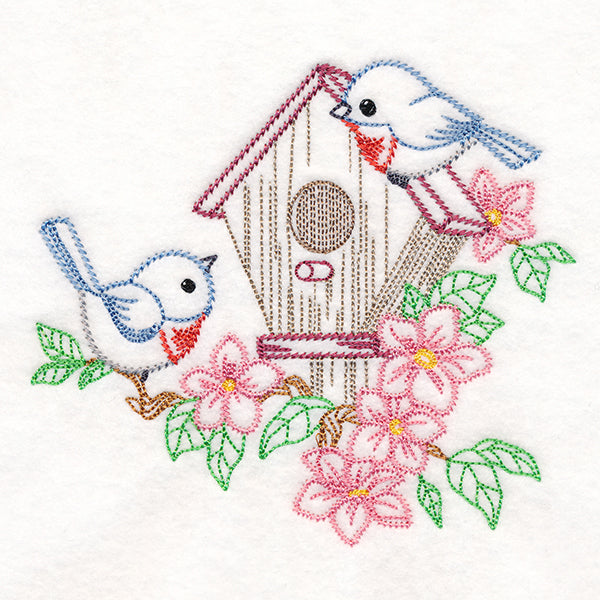 Feathered Friends Birdhouse - Bluebirds (Vintage)