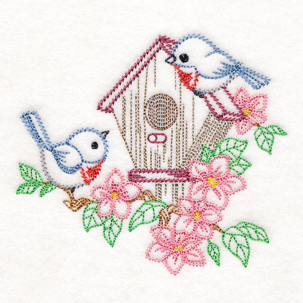 Feathered Friends Birdhouse - Bluebirds (Vintage)