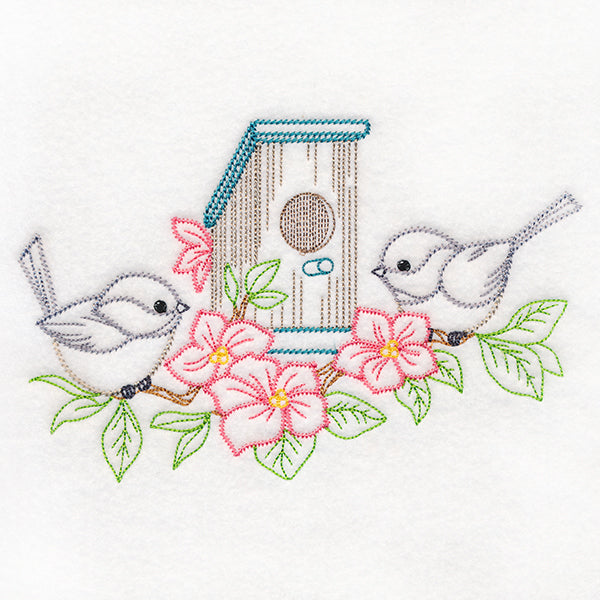 Feathered Friends Birdhouse - Chickadees (Vintage)