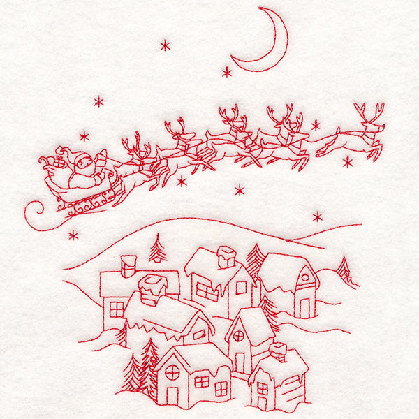 Home for Christmas - Santa's Flight (Redwork)