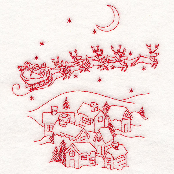 Home for Christmas - Santa's Flight (Redwork)