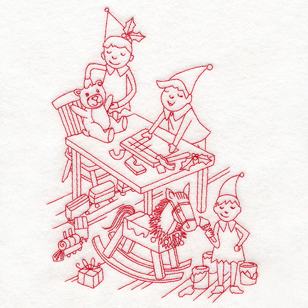 Home for Christmas - Santa's Workshop (Redwork)