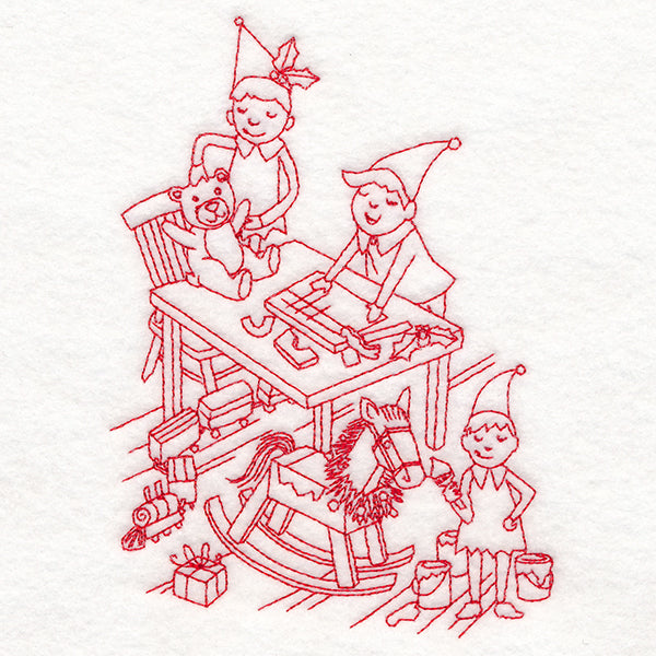 Home for Christmas - Santa's Workshop (Redwork)