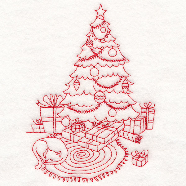 Home for Christmas - Cozy Christmas Tree (Redwork)