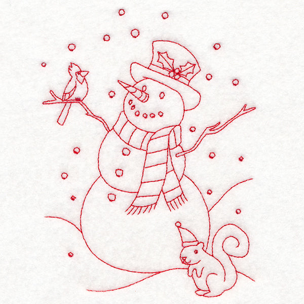 Home for Christmas - Snowman Scene (Redwork)