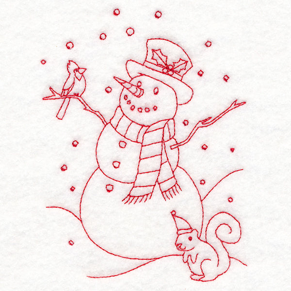 Home for Christmas - Snowman Scene (Redwork)
