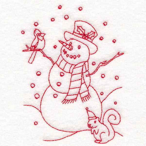 Home for Christmas - Snowman Scene (Redwork)