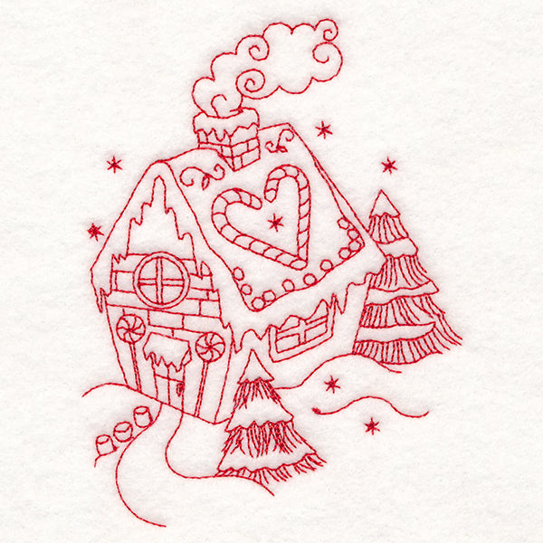 Home for Christmas - Gingerbread House (Redwork)