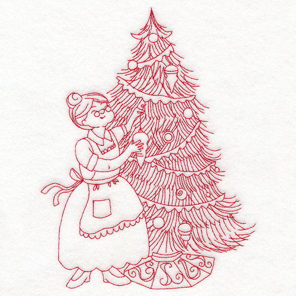 Home for Christmas - Mrs. Claus Decorating (Redwork)