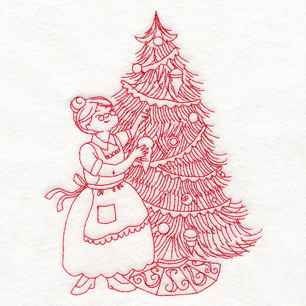 Home for Christmas - Mrs. Claus Decorating (Redwork)