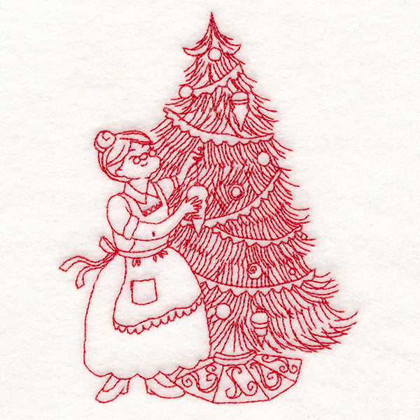 Home for Christmas - Mrs. Claus Decorating (Redwork)