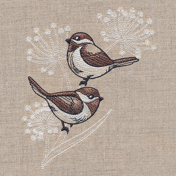 Cheery Chickadees on Flower Stems