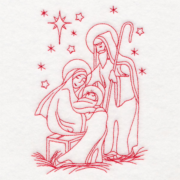 Holy Night Nativity - Holy Family in Manger (Redwork)