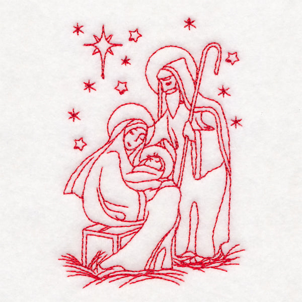 Holy Night Nativity - Holy Family in Manger (Redwork)