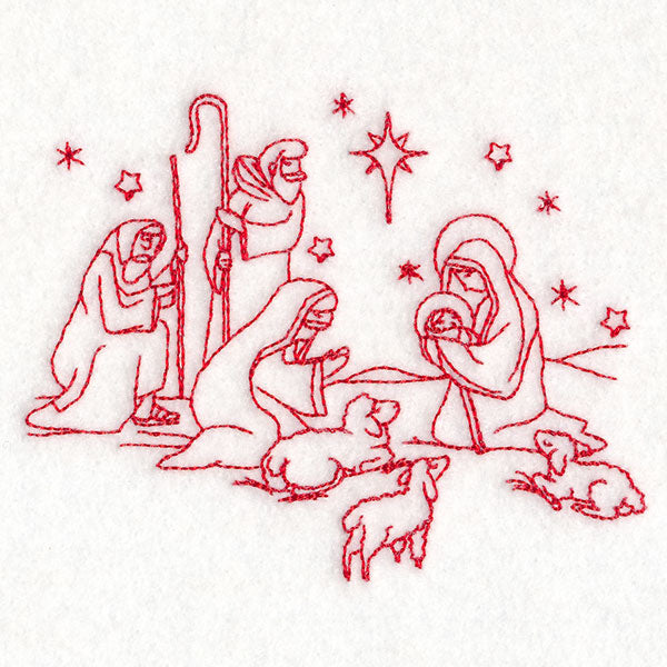 Holy Night Nativity - Shepherds (Redwork)