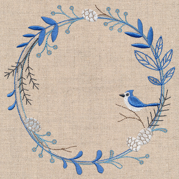 Frosted Blue Jay Winter Wreath