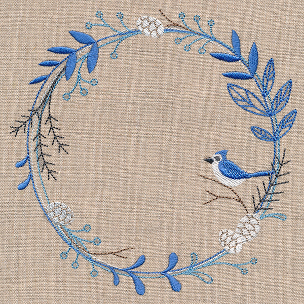 Frosted Blue Jay Winter Wreath