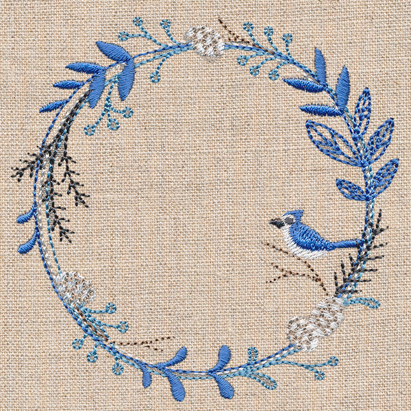 Frosted Blue Jay Winter Wreath