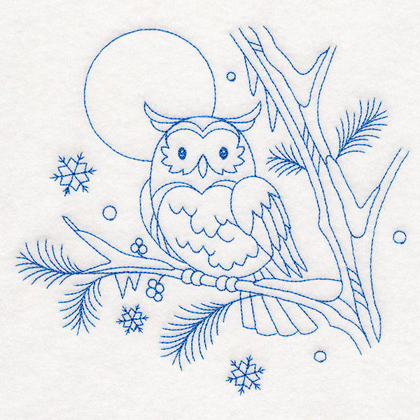 Winter Woodland Scene - Owl (Bluework)