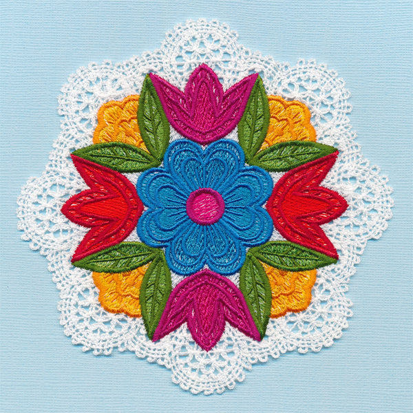 Folk Flowers Lace Doily (Freestanding)