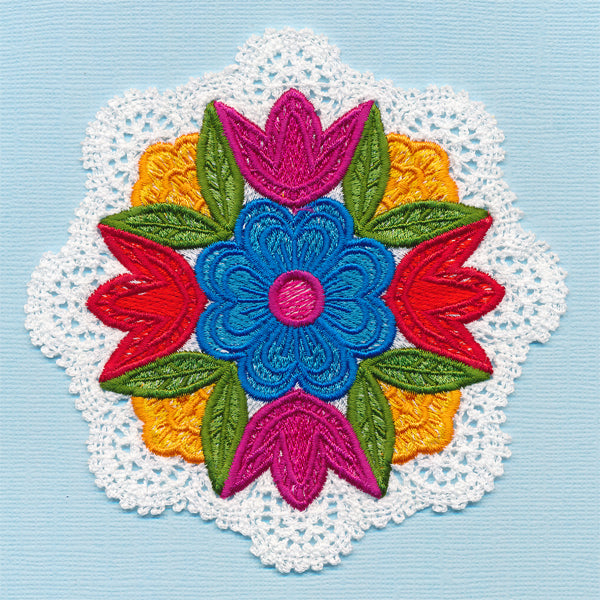 Folk Flowers Lace Doily (Freestanding)