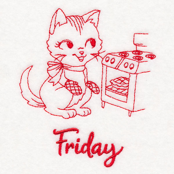 Kitchen Kitten on Friday (Redwork)