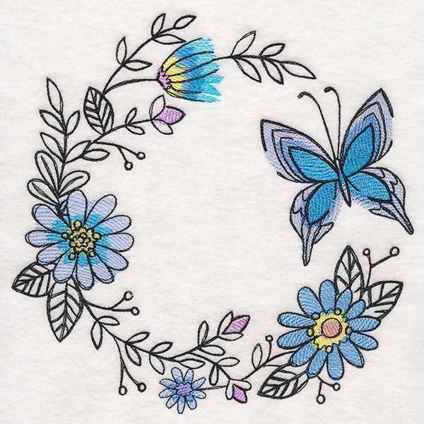 Botanical Blooms Butterfly Wreath in Watercolor