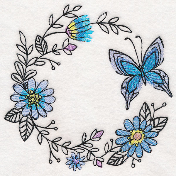 Botanical Blooms Butterfly Wreath in Watercolor