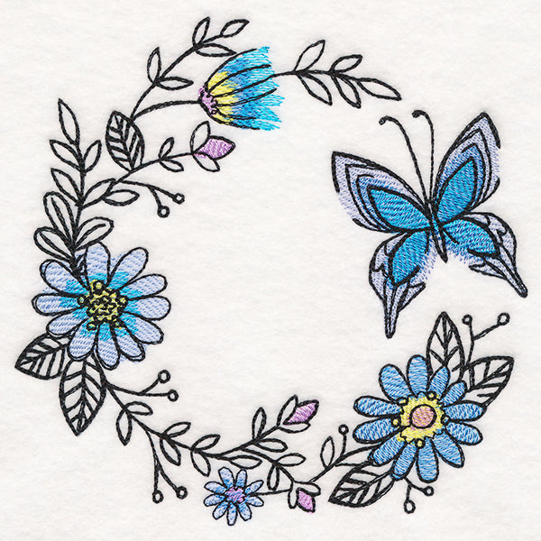 Botanical Blooms Butterfly Wreath in Watercolor