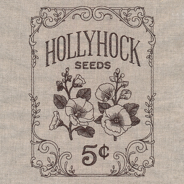 Flower Garden Seed Packet - Hollyhocks