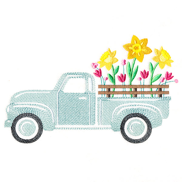 Retro Daffodil Flower Truck