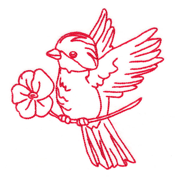 Birds & Blooms Robin (Redwork)