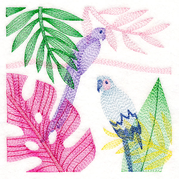 Tropical Birds & Leaves Square