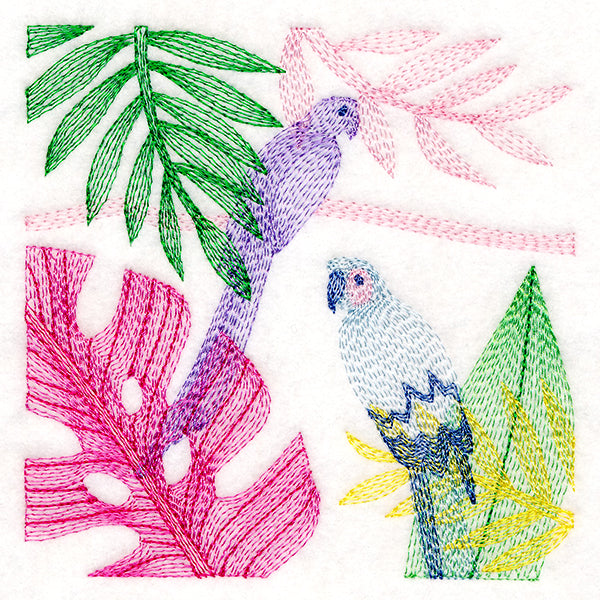 Tropical Birds & Leaves Square