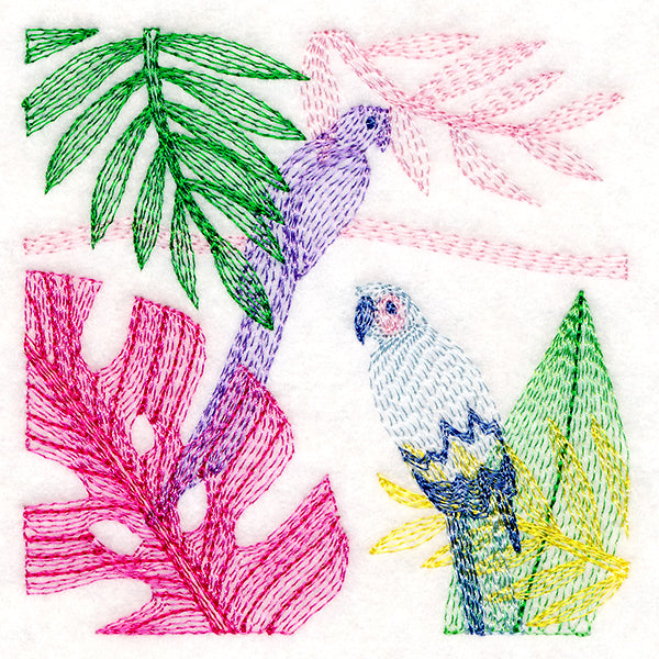 Tropical Birds & Leaves Square