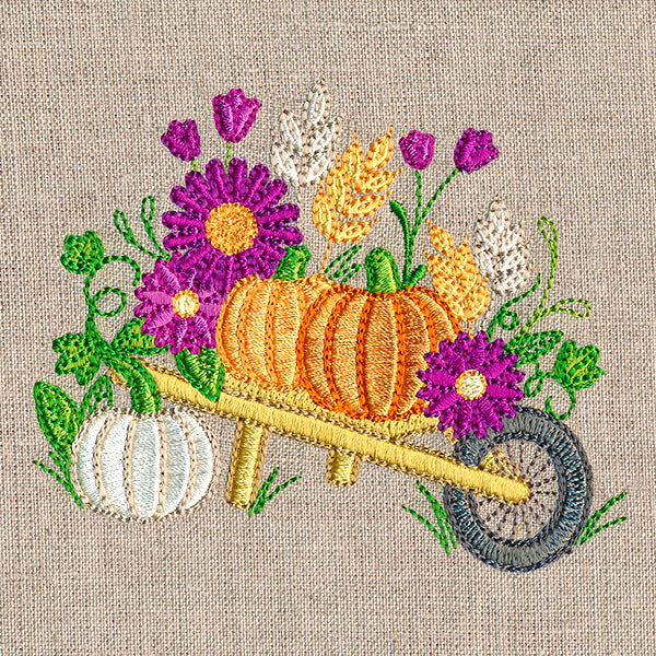 Autumn Blossoms and Wheelbarrow