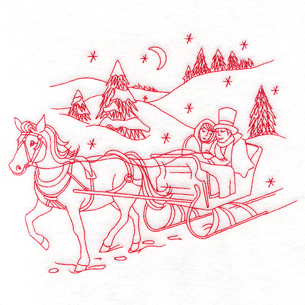 Classic Christmas Scene - Horse and Sleigh (Redwork)