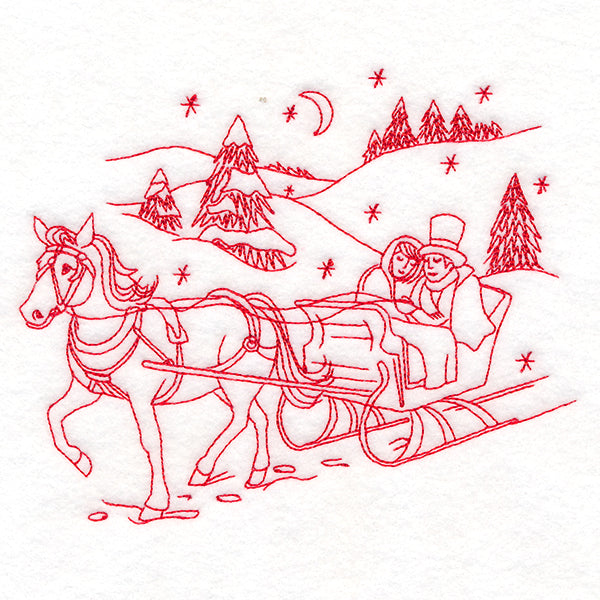 Classic Christmas Scene - Horse and Sleigh (Redwork)