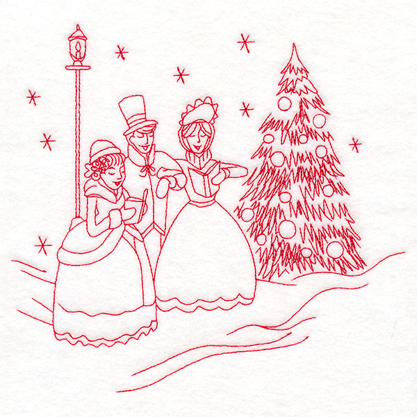 Classic Christmas Scene - Caroling (Redwork)