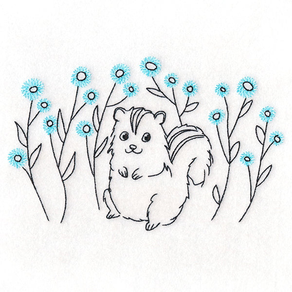 Cheery Chipmunk and Wildflowers