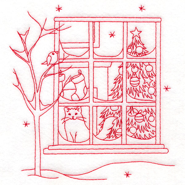 Classic Christmas Scene - Window (Redwork)